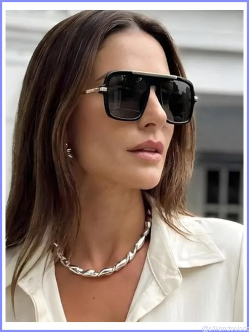 Oversized Square Aviator Sunglasses UV400 Full-Frame Retro 70s Style
